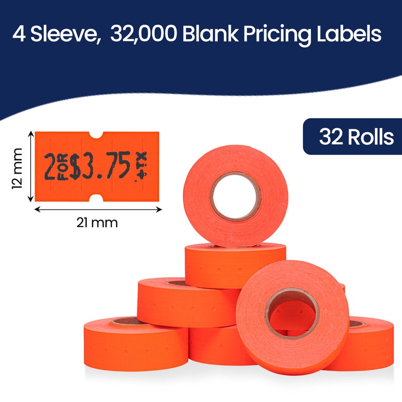 Perco 1 Line Fluorescent Red Labels - 32 Rolls, 4 Sleeves, 32,000 Blank Price and Date Gun Labels for Perco 1 Line Price and Date Guns - Made in USA - Image 3